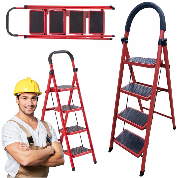 Scara de lucru S-IMPORT, 4 trepte, 85x40cm, 100kg, pliabila, antiderapanta