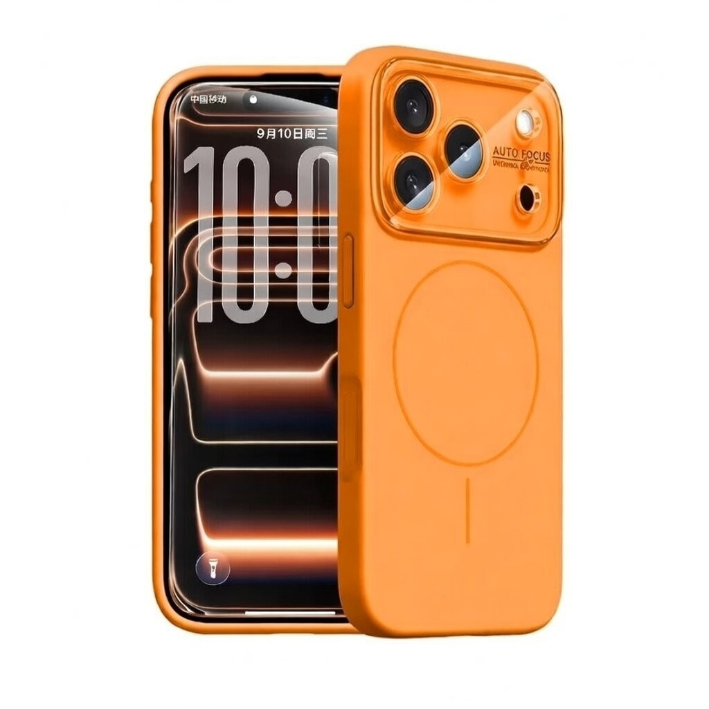 Husa pentru iPhone 17 Pro Max, Silicon Catifelat cu Interior din Microfibra, Compatibila cu MagSafe, Protectie Completa Camera, Portocaliu