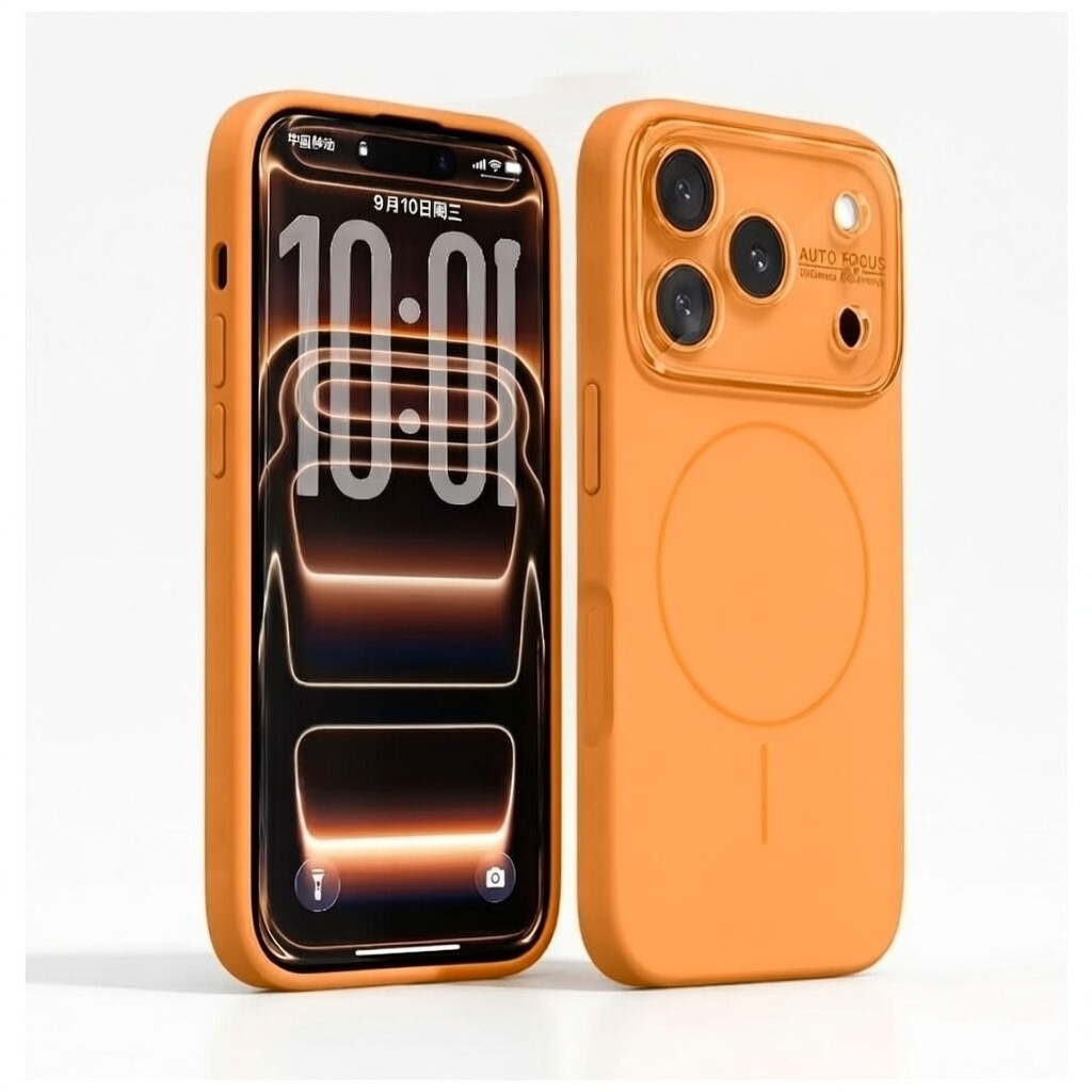 Husa pentru iPhone 17 Pro Max, Silicon Catifelat cu Interior din Microfibra, Compatibila cu MagSafe, Protectie Completa Camera, Portocaliu