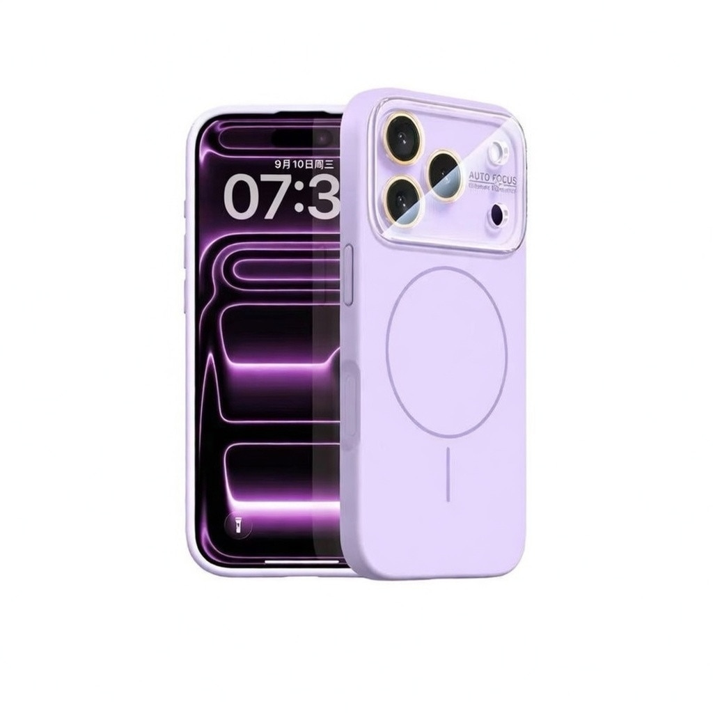 Husa pentru iPhone 17 Pro Max, Silicon Catifelat cu Interior din Microfibra, Compatibila cu MagSafe, Protectie Completa Camera, Lila