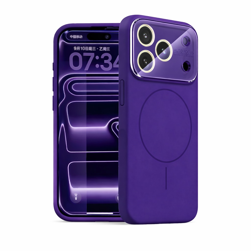Husa pentru iPhone 17 Pro Max, Silicon Catifelat cu Interior din Microfibra, Compatibila cu MagSafe, Protectie Completa Camera, Mov