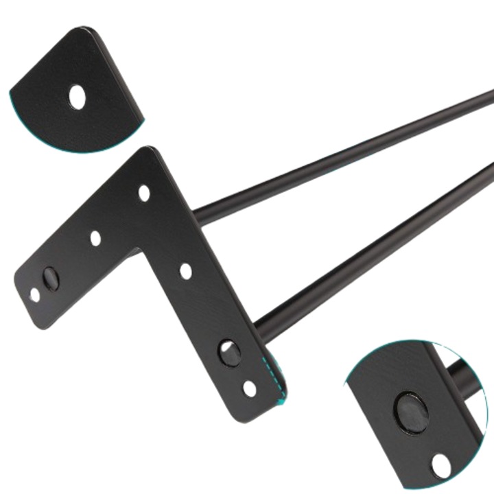 Set de picioare mobilier MSOBAIW tip hairpin, 10 cm, metal negru, pentru dulap/masa, diametru 3/8"