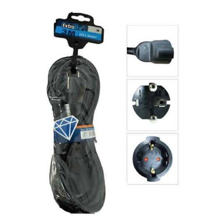 3-метров разклонител с кабел 3G 1.5mm2, защита за деца, 230V/50Hz, IP20, черен Extra Star