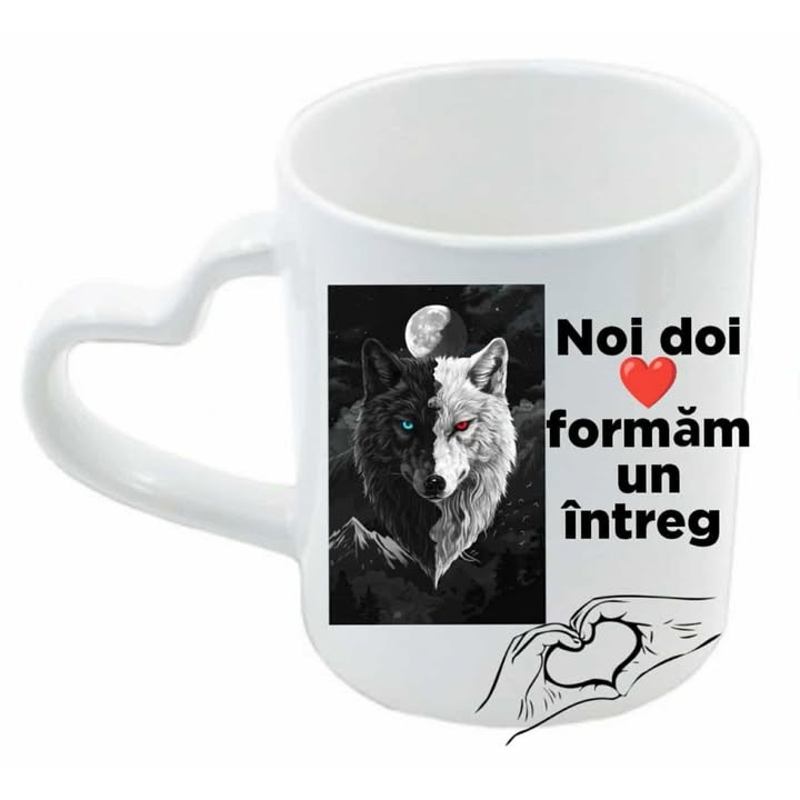 Cana personalizata, Noi doi formam un intreg, culoare alb, 330 ml