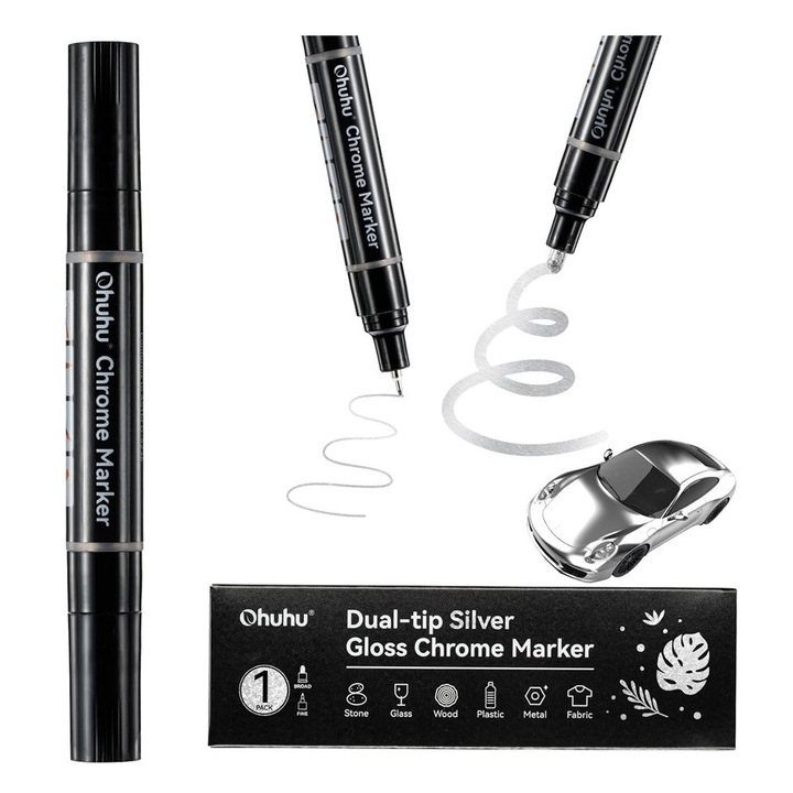 Marker Ohuhu, Vopsea Cromata, Culoare Argintie