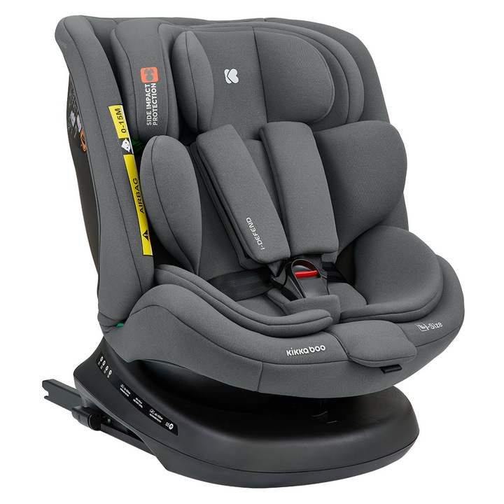 Scaun Auto KikkaBoo i-Defend i-Size, Gri, Isofix, Rotativ 360°, 40–150 cm, R129/04 – Copii 0–12 ani