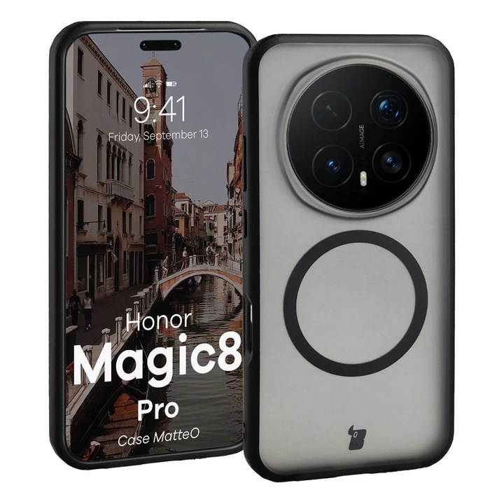 Husa, Bizon Case MatteO pentru Honor Magic8 Pro, fumuriu-negru