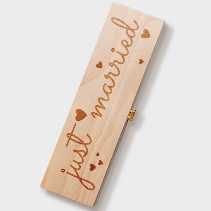 Cutie de vin, personalizata, lemn natural, 34.5x10x9.5cm, pentru nunta