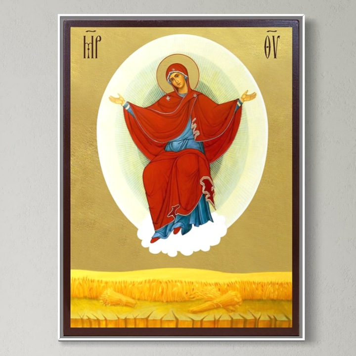 Tablou Canvas Premium, LuxCanva® H1084, Icoana pentru binecuvantarea casei si gospodariei, 45 X 60 CM, Panza Bumbac 100% 400g/m2, Sasiu, Lemn, Icoana, Holde, Munca, Fertilitate, Belsug, Har, Familie, Living, Dormitor, Silver