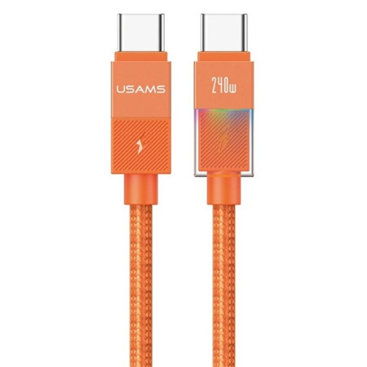 Usams u93 adatkábel, type-c - type-c, 240w, pd gyorstöltő 3.1, led jelzés, 120cm, narancssárga