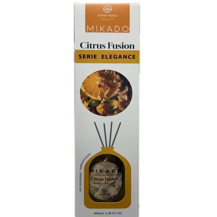 Ароматизатор за стая Mikado Citrus Fusion, 100мл, с ратанови пръчици, елегантен дизайн