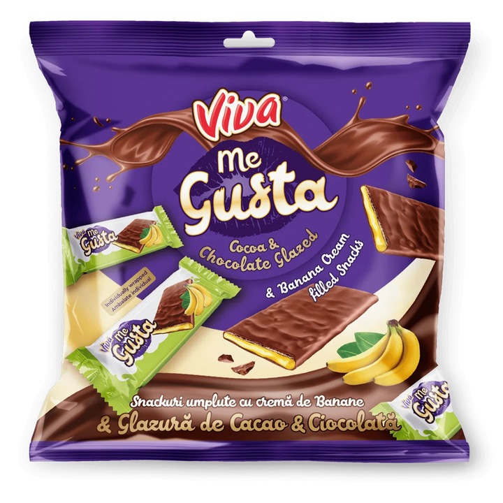 Snack Banane cu Glazura de Ciocolata, 70 g, Viva Me Gusta