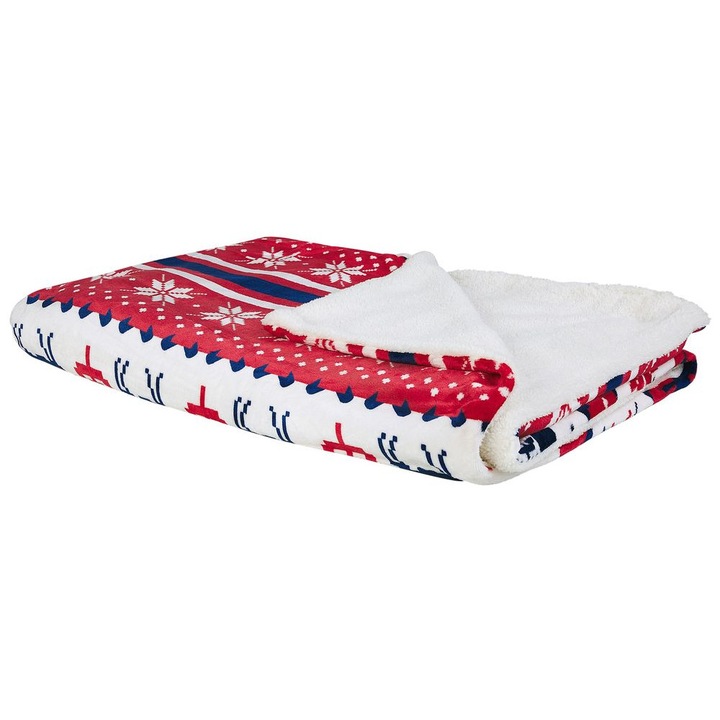 Patură Beliani 150x200cm roșu, model tradițional, din poliester, cu imprimeu geometric