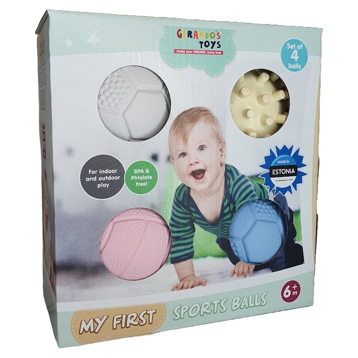 Gerardo’s Toys My First Sports Balls Set – 4 darabos sportlabda szett gyerekeknek, könnyű és puha mini labdák aktív játékhoz, kéz-szem koordináció fejlesztéséhez, beltéri és kültéri használatra – Made in EU, 6 hónapos kortól