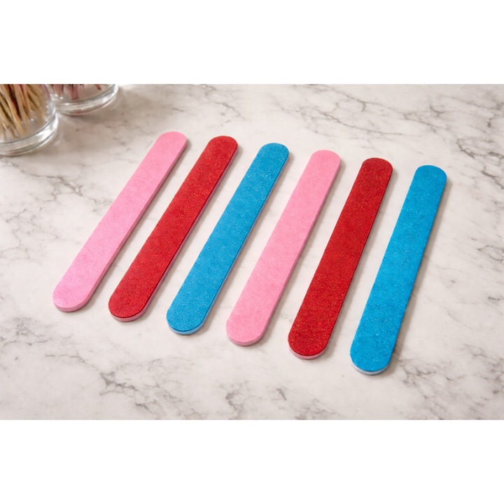 Set 6 pile unghii Roz/Rosu/Albastru, pentru manichiura si pedichiura