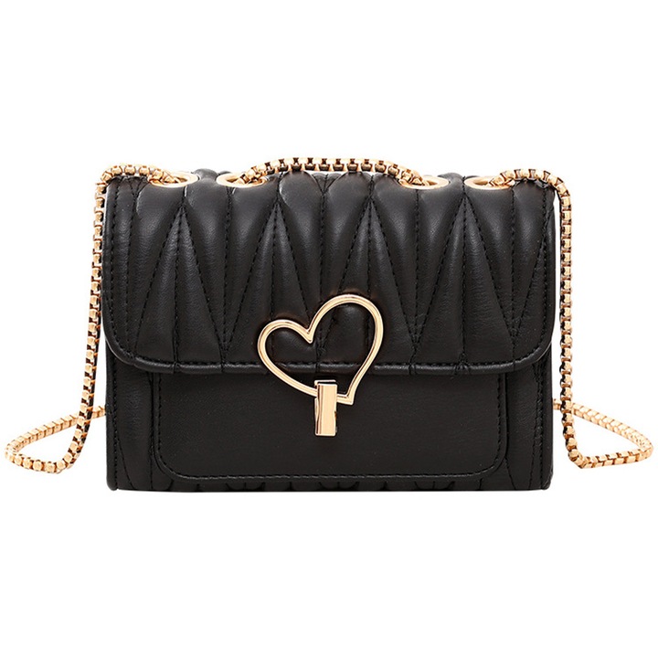 Geanta dama, din piele ecologica, casual si ocazie, pentru telefon mobil, 3 compartimente, 20x14x8 cm, Negru, OptimStar®