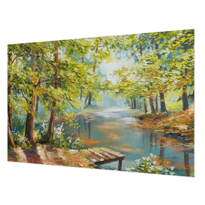 Tapéta Falra, Wallfluent, Idilli tó, Zöld, 104 x 70 cm, Vlies, Előszobába, Hálószobába, 010100060020000016992