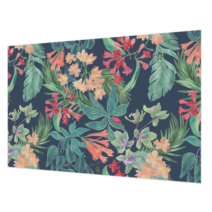 Dekor Tapéta, Wallfluent, Trópusi virágok, Tengerészkék, 104 x 70 cm, Nem Szőtt, Könnyen Felszerelhető, 010100060020000012663