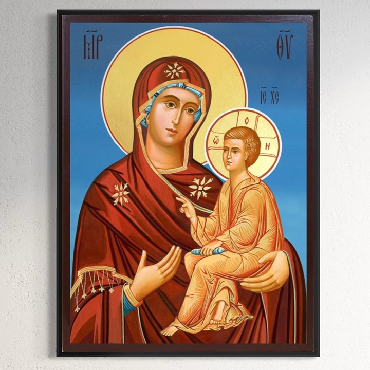 Tablou Canvas Premium, LuxCanva® H1085, Icoana Maicii Domnului Tihvin, 45 X 60 CM, Panza Bumbac 100% 400g/m2, Sasiu, Lemn, Icoana, Ocrotitoare, Copii, Familie, Protectie, Matern, Mangaiere, Living, Dormitor, Black