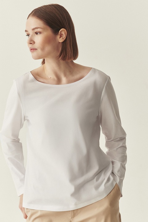 Tatuum, Bluza din amestec de bumbac cu decolteu barcuta, Alb