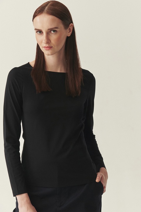 Tatuum, Bluza din amestec de bumbac cu decolteu barcuta, Negru