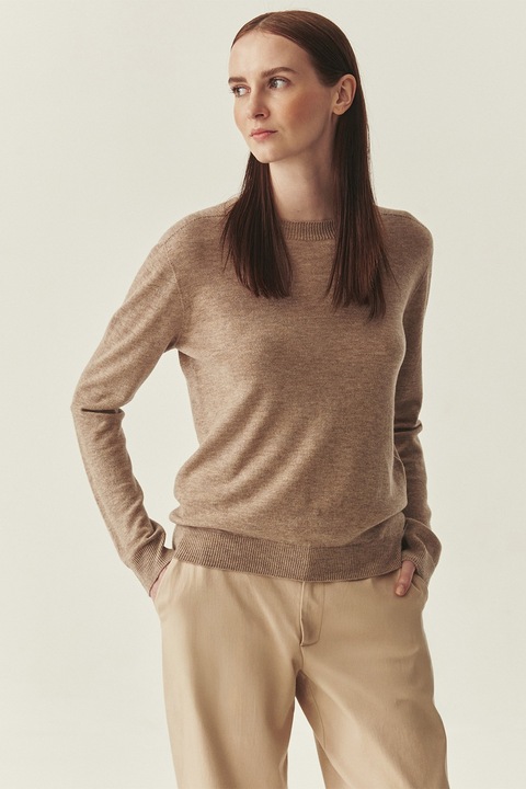 Tatuum, Pulover din lana cu terminatii striate, Maro deschis melange