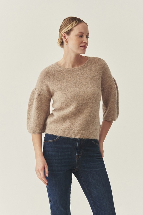 Tatuum, Pulover din amestec de lana cu maneci bufante, Maro camel