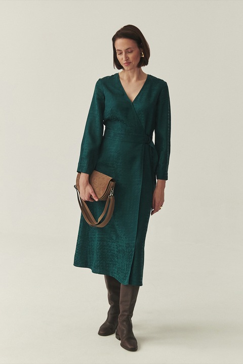 Tatuum, Rochie cu decolteu in V si croiala dreapta, Verde englez, 42