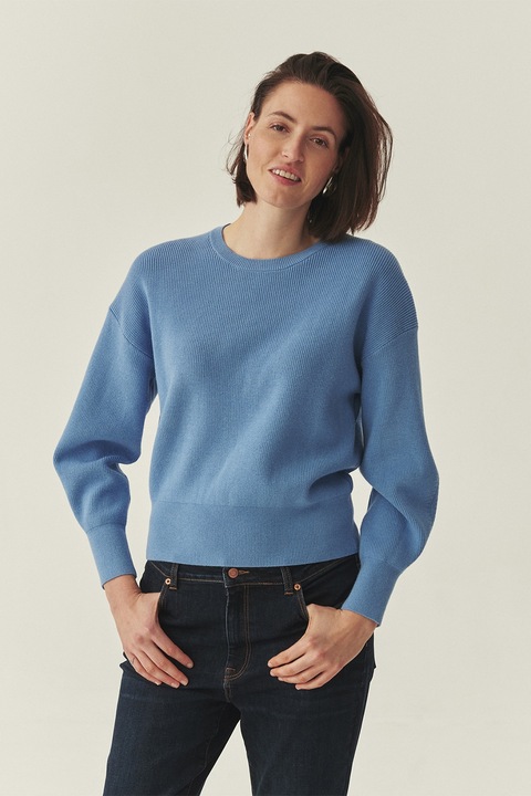 Tatuum, Pulover striat cu maneci cazute, Albastru azur