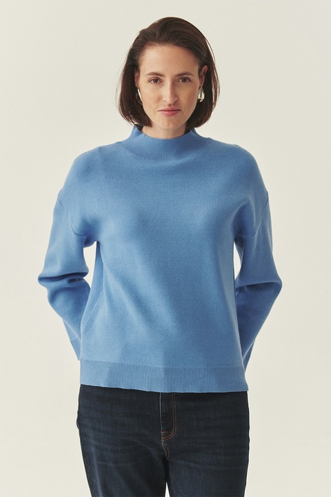 Tatuum, Pulover din amestec de lana cu model uni si maneci cazute, Albastru azur