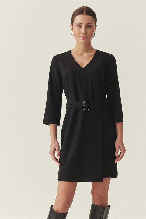 Tatuum, Rochie cu croiala dreapta si curea in talie, Negru