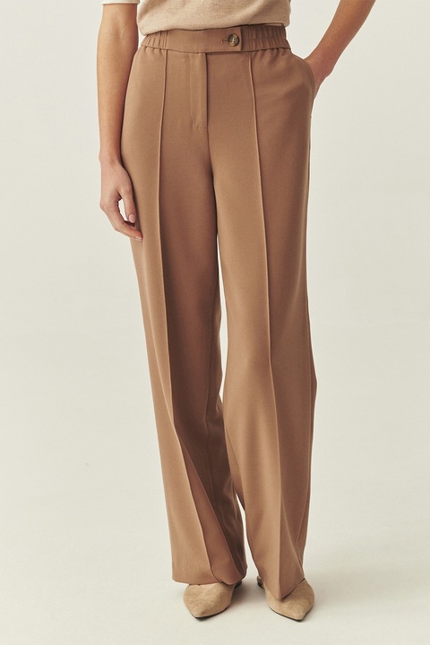 Tatuum, Pantaloni cu croiala ampla si pliuri Minto, Maro camel, 40