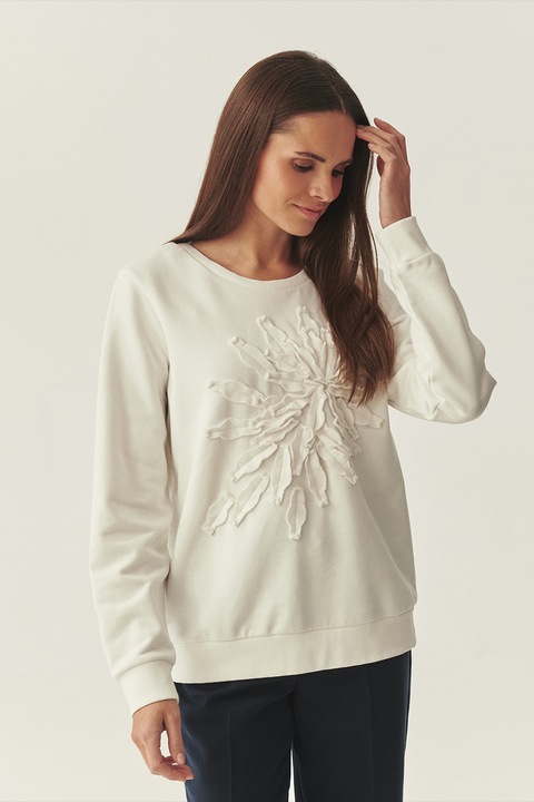 Tatuum, Bluza de trening lejera cu aplicatie florala, Alb murdar