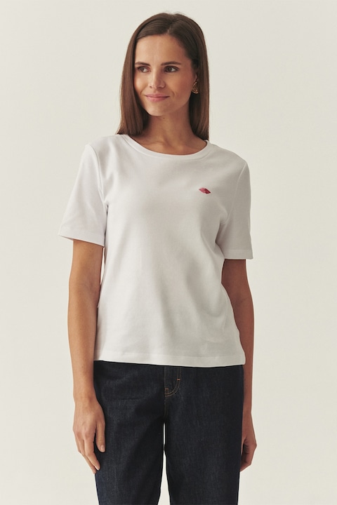 Tatuum, Tricou din bumbac cu detaliu brodat, Alb/Roz