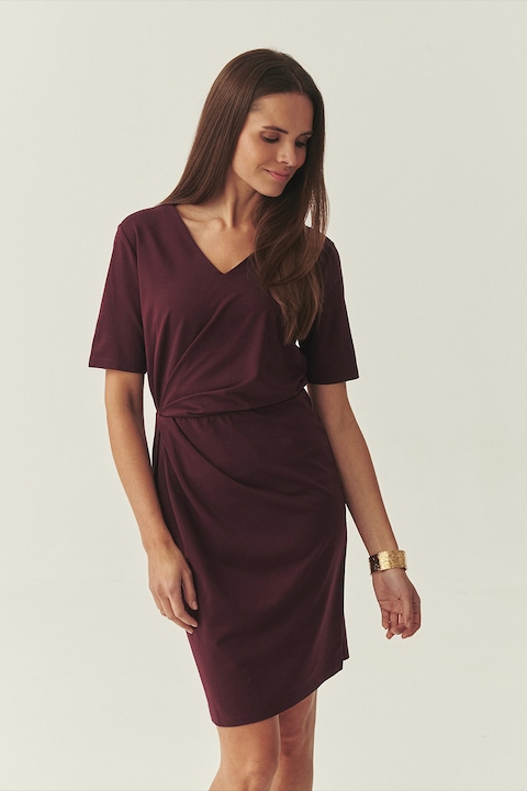 Tatuum, Rochie cu decolteu in V si detaliu drapat in zona taliei, Violet pruna