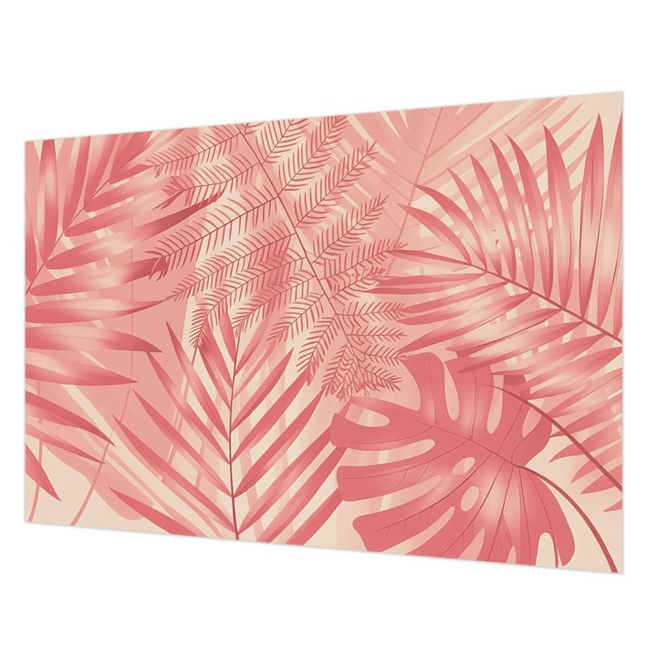 Tapéta Vlies Fali Dekoráció, Wallfluent, Trópusi levelek, Rózsaszín, 152 x 104 cm, Nem Szőtt, Modern Belsőépítészeti Dekoráció, 010100060030000284910