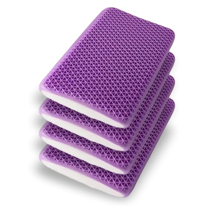 Pachet 4 Perne Ortopedice Cervicale, ORTOSAN®, Perna Cervicala Din Spuma Cu Memorie Cu Gel TPE Tip Fagure, Design Ergonomic Pentru Sustine Gatul Si Umerii, Fermitate Normala, Husa Detasabila Lavabila, Potrivita Pentru Toate Pozitiile De Dormit, Mov