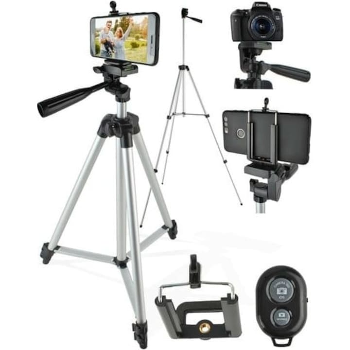 Trepied cu telecomanda, suport pentru telefon si camera foto, reglabil 45–133 cm