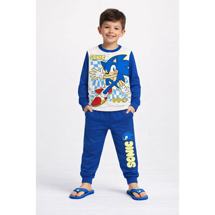 Pijamale copii, Sonic SC40G4700, set 2 piese din bumbac, Albastru