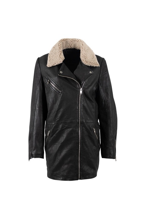 Női bőr dzseki Mauritius fekete MWUdita, Fekete