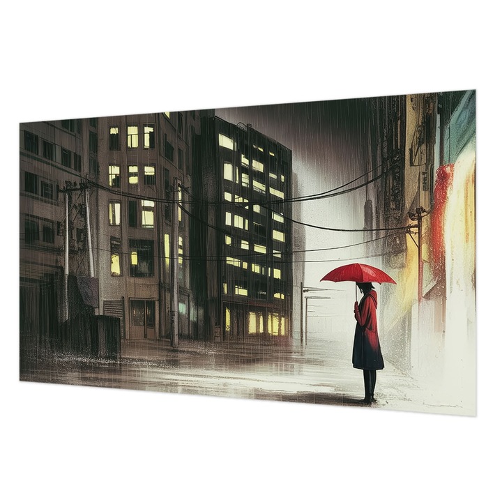 Fototapet Wallfluent, Oras ploios, Negru, 416x254cm, Set cu adeziv inclus