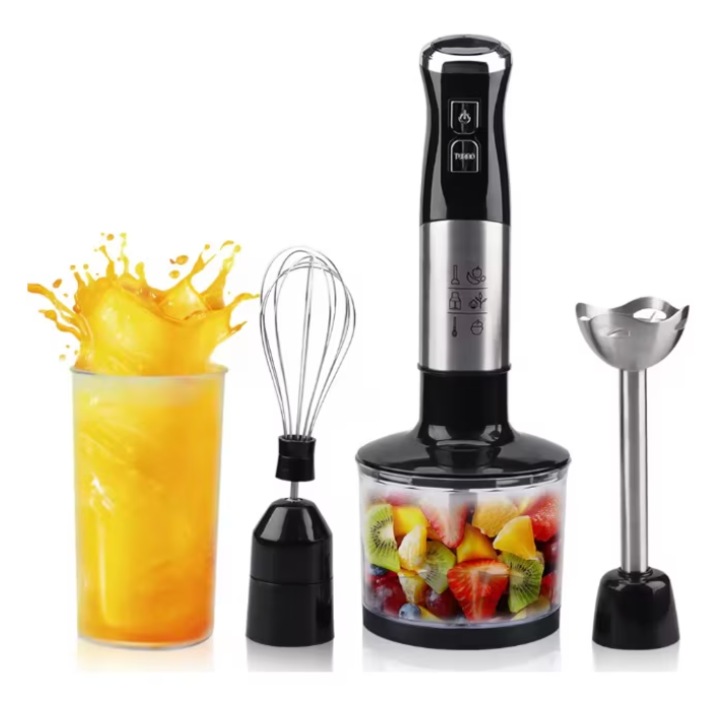 Blender vertical 4 in 1, cu Tocator, Tel si Mixer, Accesorii inox, Viteza reglabila