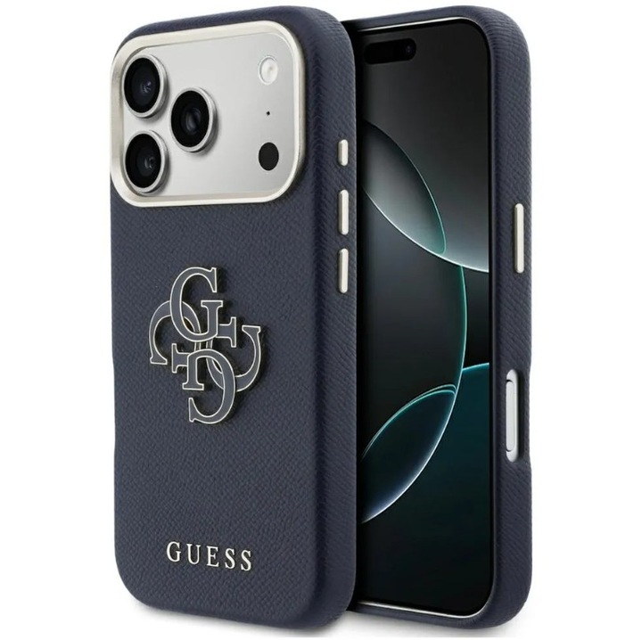 Калъф Guess за iPhone 17 Pro Max, GUHCP17X5PS4RGGB, кожен ефект, син
