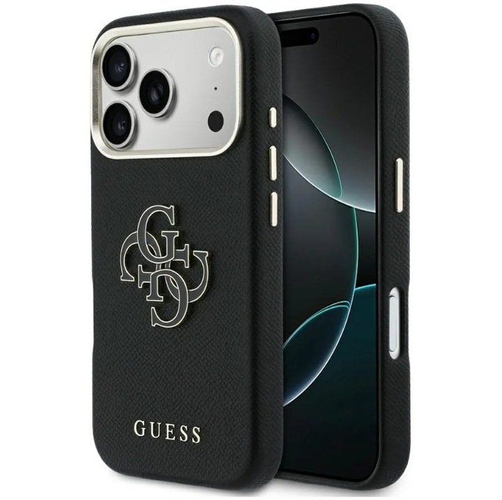 Калъф Guess за iPhone 17 Pro Max, GUHCP17X5PS4RGGK, кожен ефект, черен