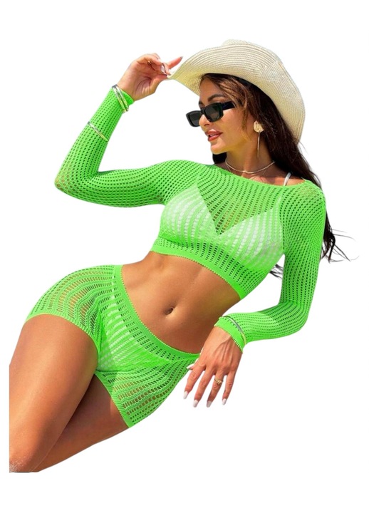 Дамски комплект от 2 части - блуза и къси панталонки, зелен, S INTL