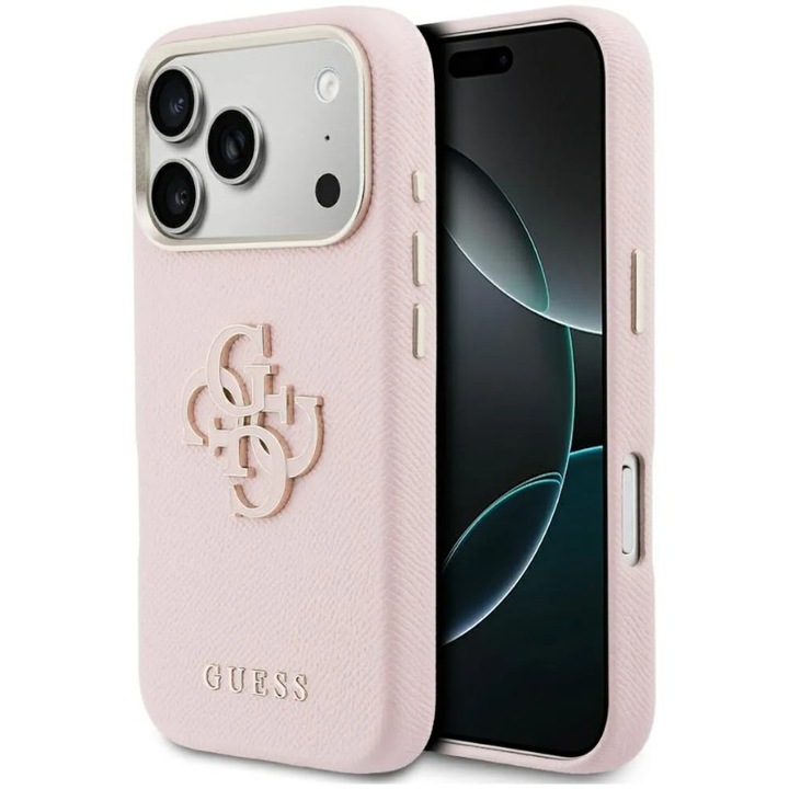 Husa Guess pentru iPhone 17 Pro, GUHCP17L5PS4RGGP, Piele ecologica, Roz