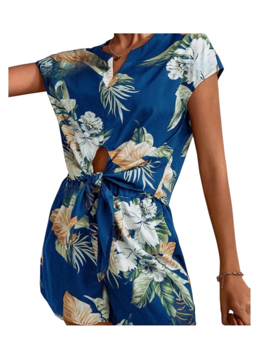 Дамски летен комплект от 2 части, топ и къси панталонки, син, S INTL