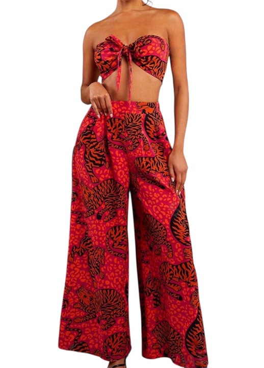 Летен комплект от две части, червен, S INTL