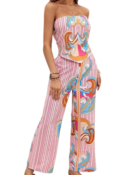 Летен комплект за жени, топ и дълъг панталон, многоцветен, размер S INTL