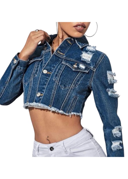 Női farmerdzseki, kék, S INTL, klasszikus design, magas anyagszilárdság